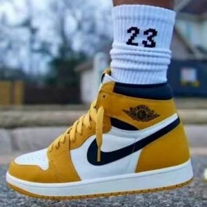 New Nike Air Jordan1 High OG Top Sneakers - White and Gold